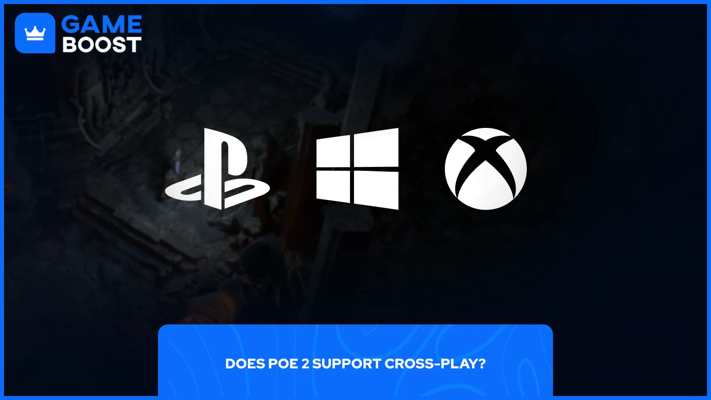 path of exile 2 background with ps, xbox, and windows logos