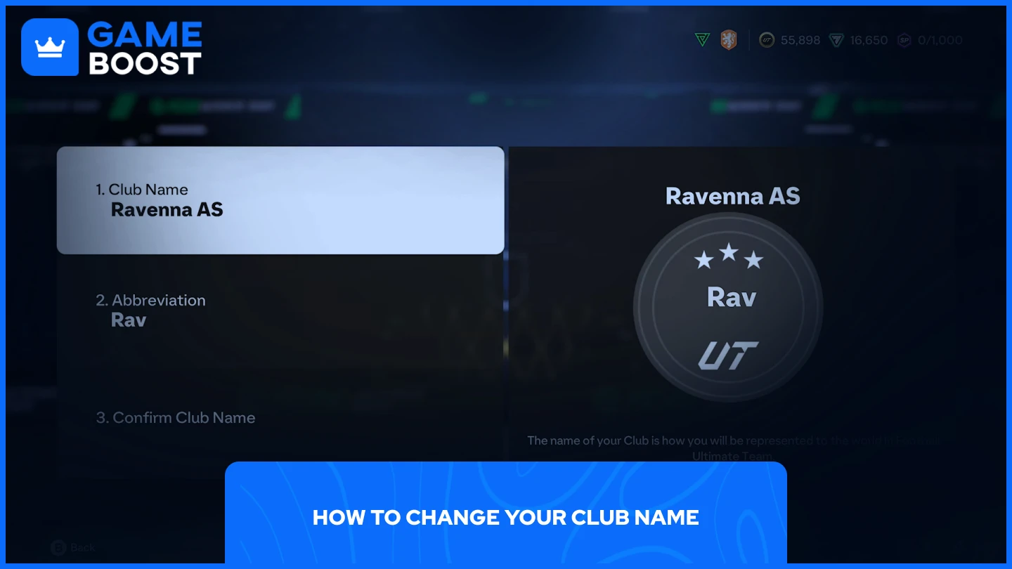 a picture from the FC 25 In-game settings to change the club name