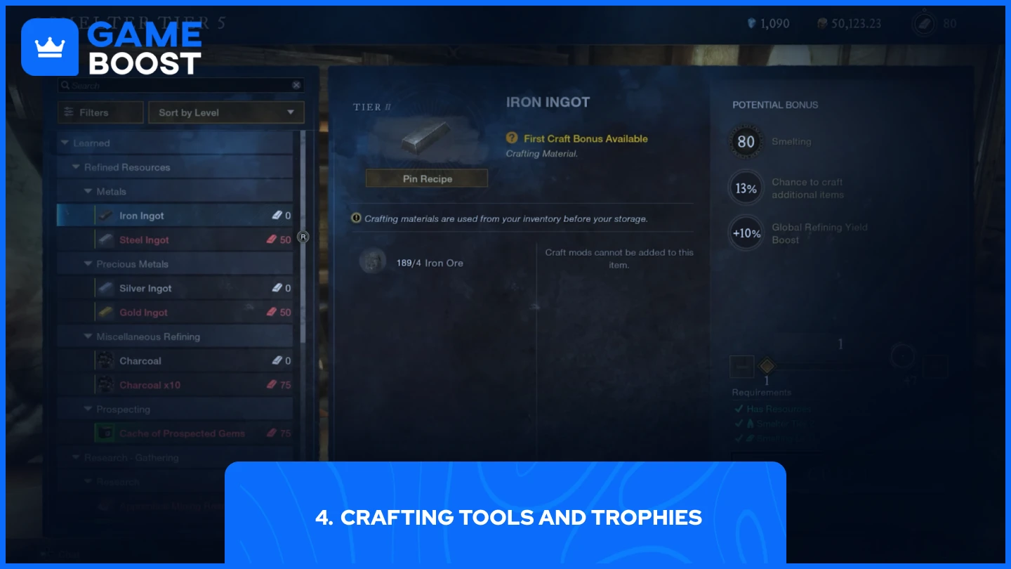iron ingot crafting page new world