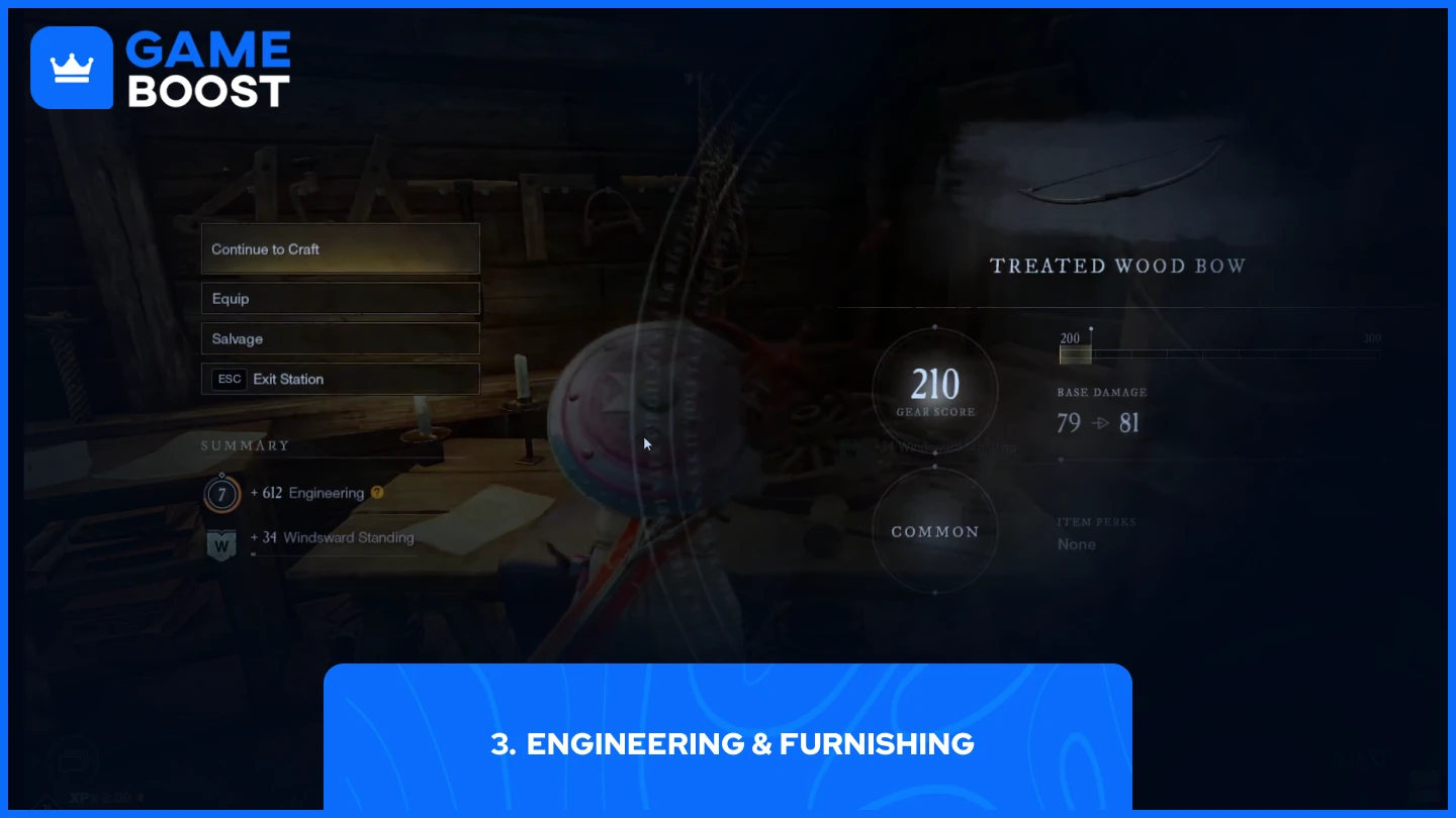 a player upgrading engineering skills in new world