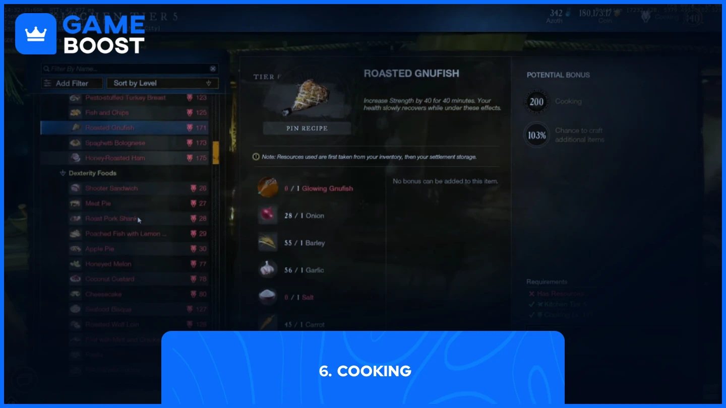 Roasted Gnufish ingredients in New World