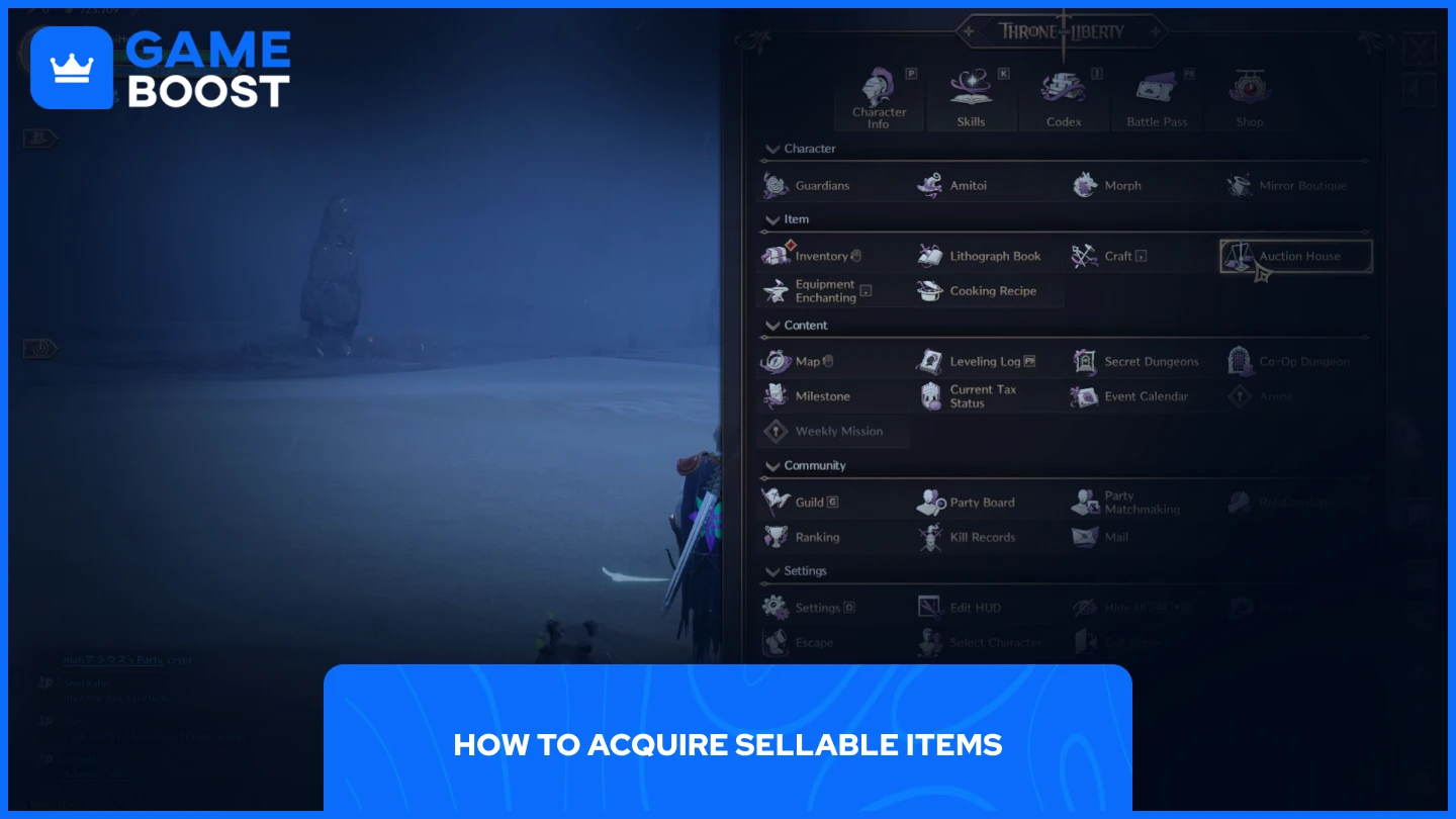 a picture of player menu in throne and liberty