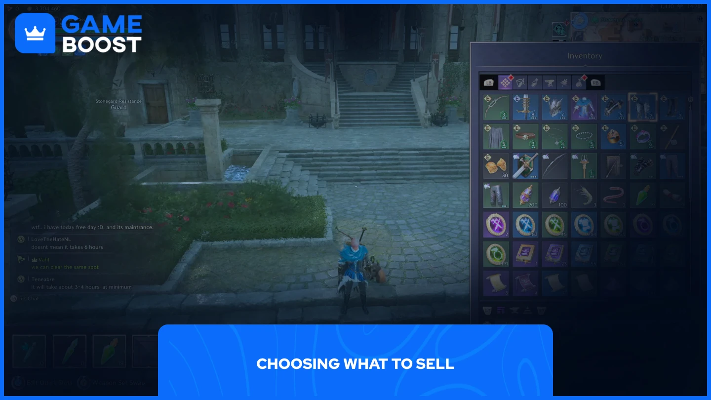 a picture of a player standing with their inventory opened in throne and liberty