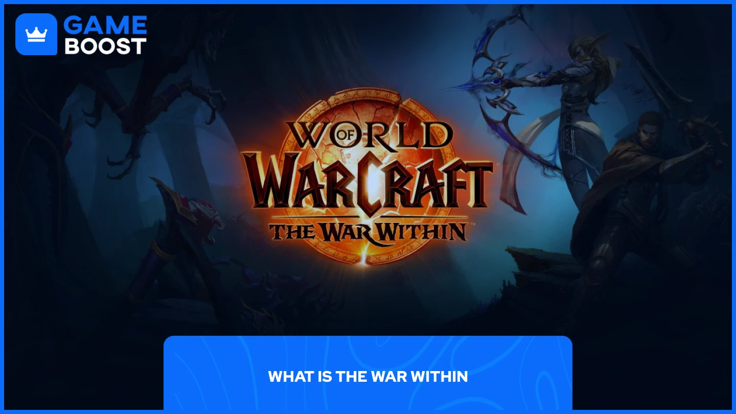 a picture of two players with wow the war within logo in center