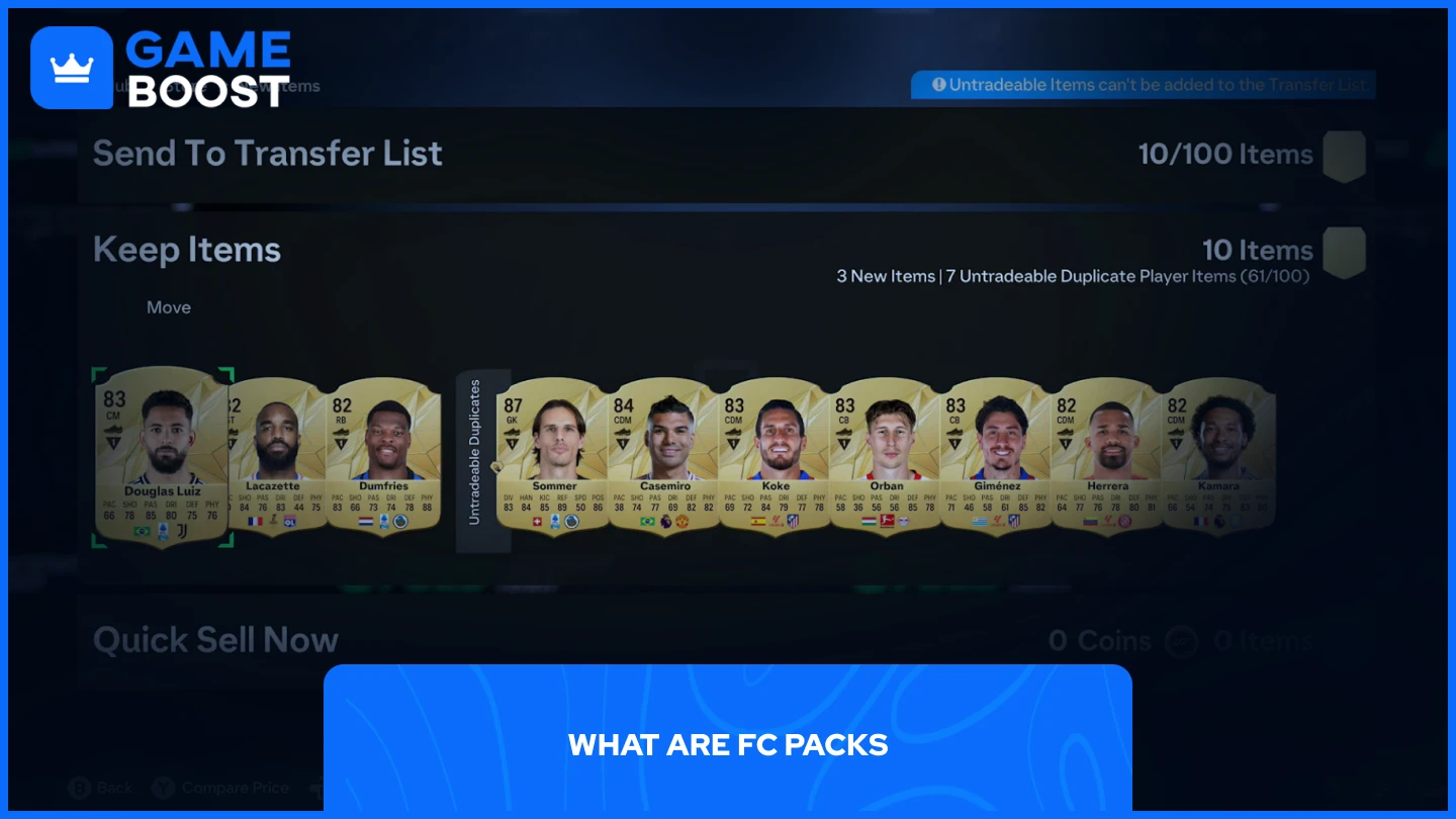 a picture of multiple players awarded from a pack in FC