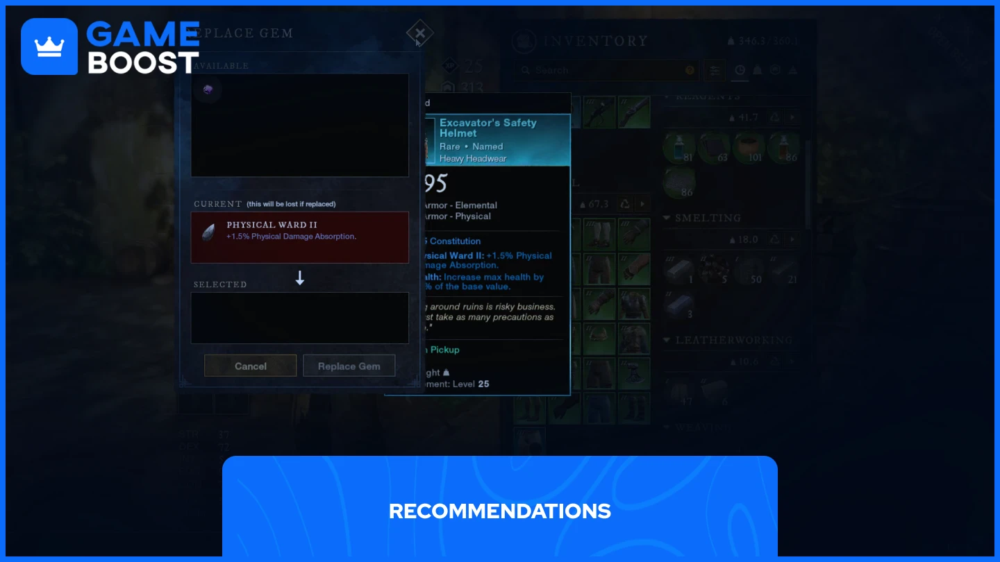 a picture of a player replacing a gem on an item