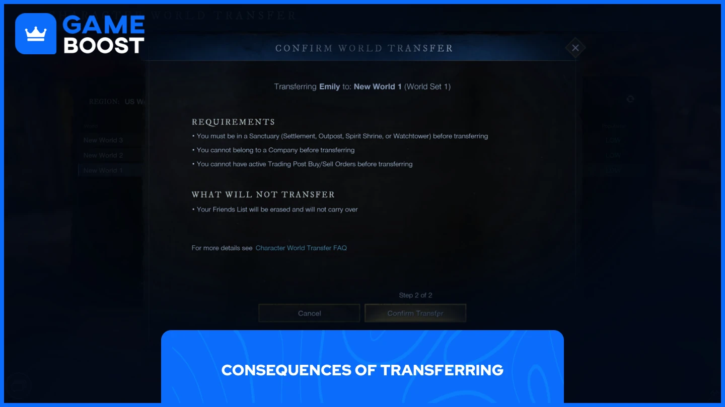 a confirmation message before changing your server in new world