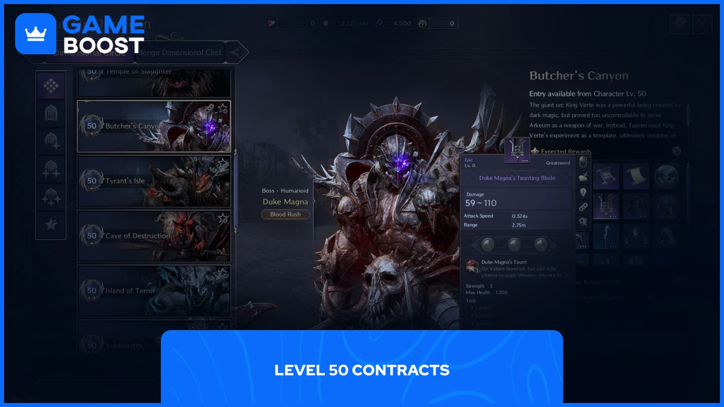 a picture of level 50 contracts in throne and liberty
