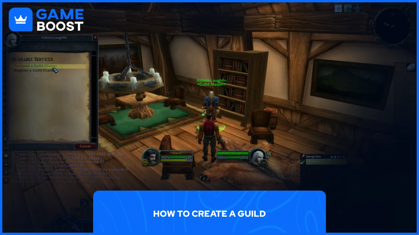 a picture of a player talking to the guild master in wow classic