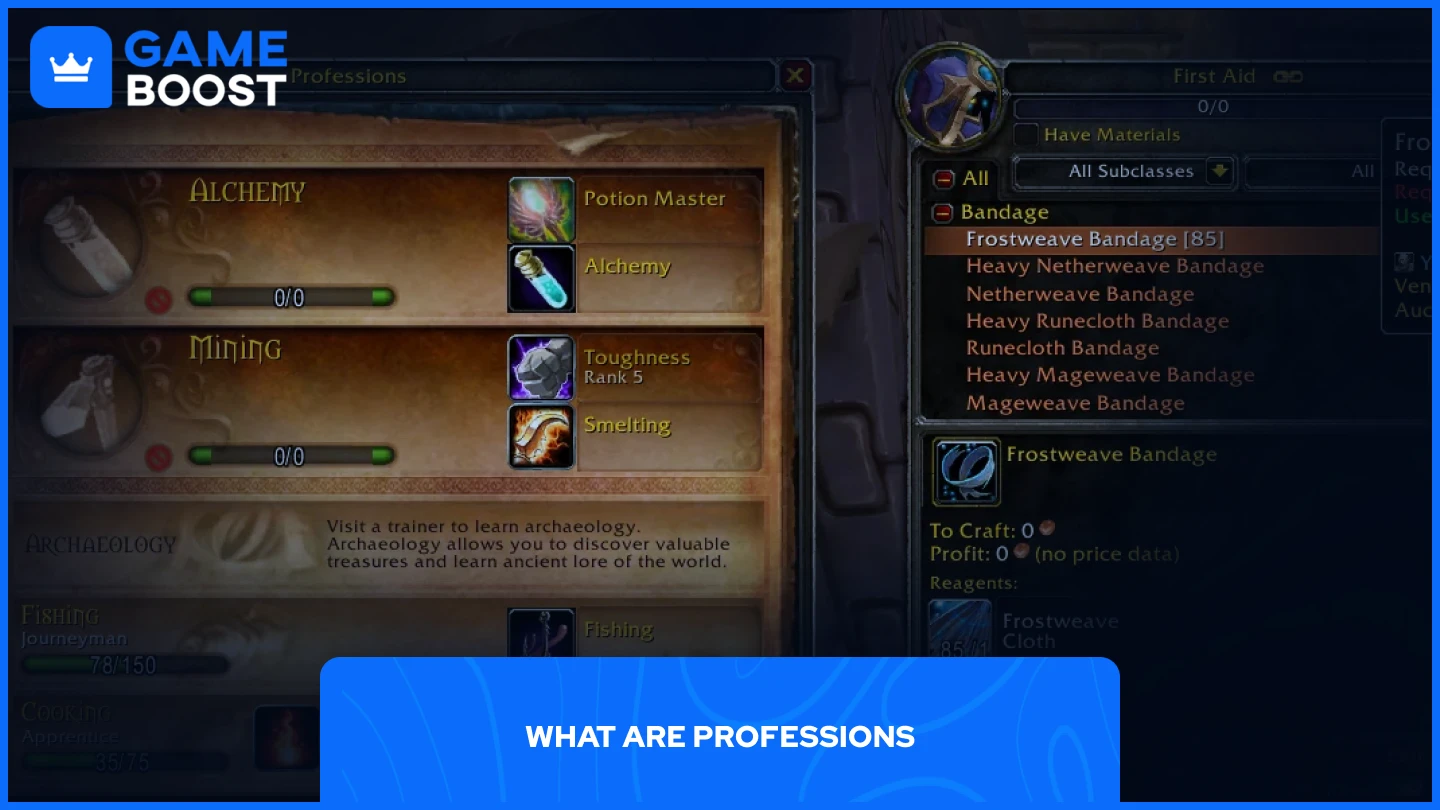 un'immagine delle professioni di alchimia e estrazione in wow classic