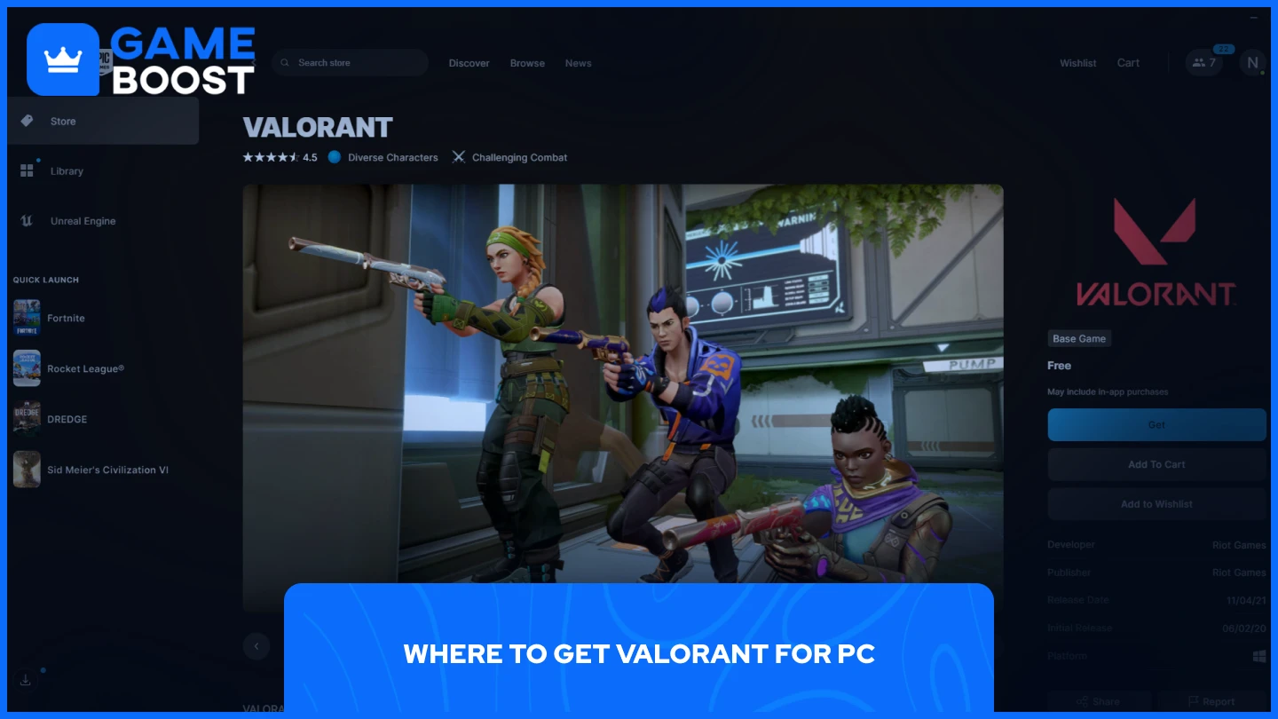 a picture of valorant store page on Epic Games Store
