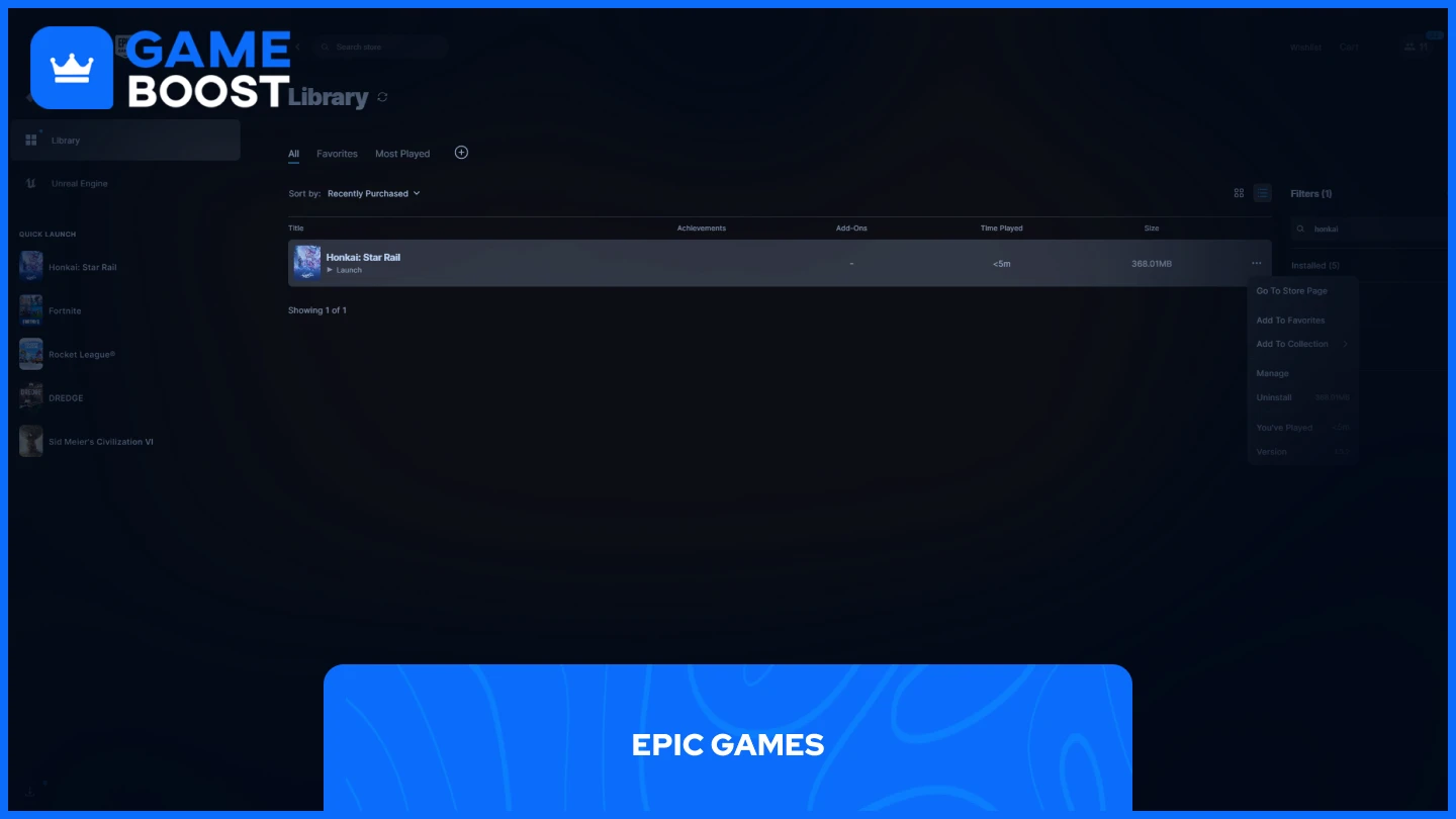 et billede af Honkai Star Rail i Epic Games biblioteket