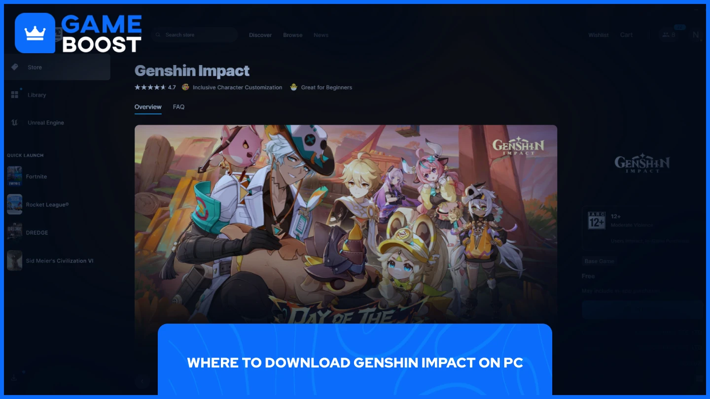 a picture of genshin impact's epic games page