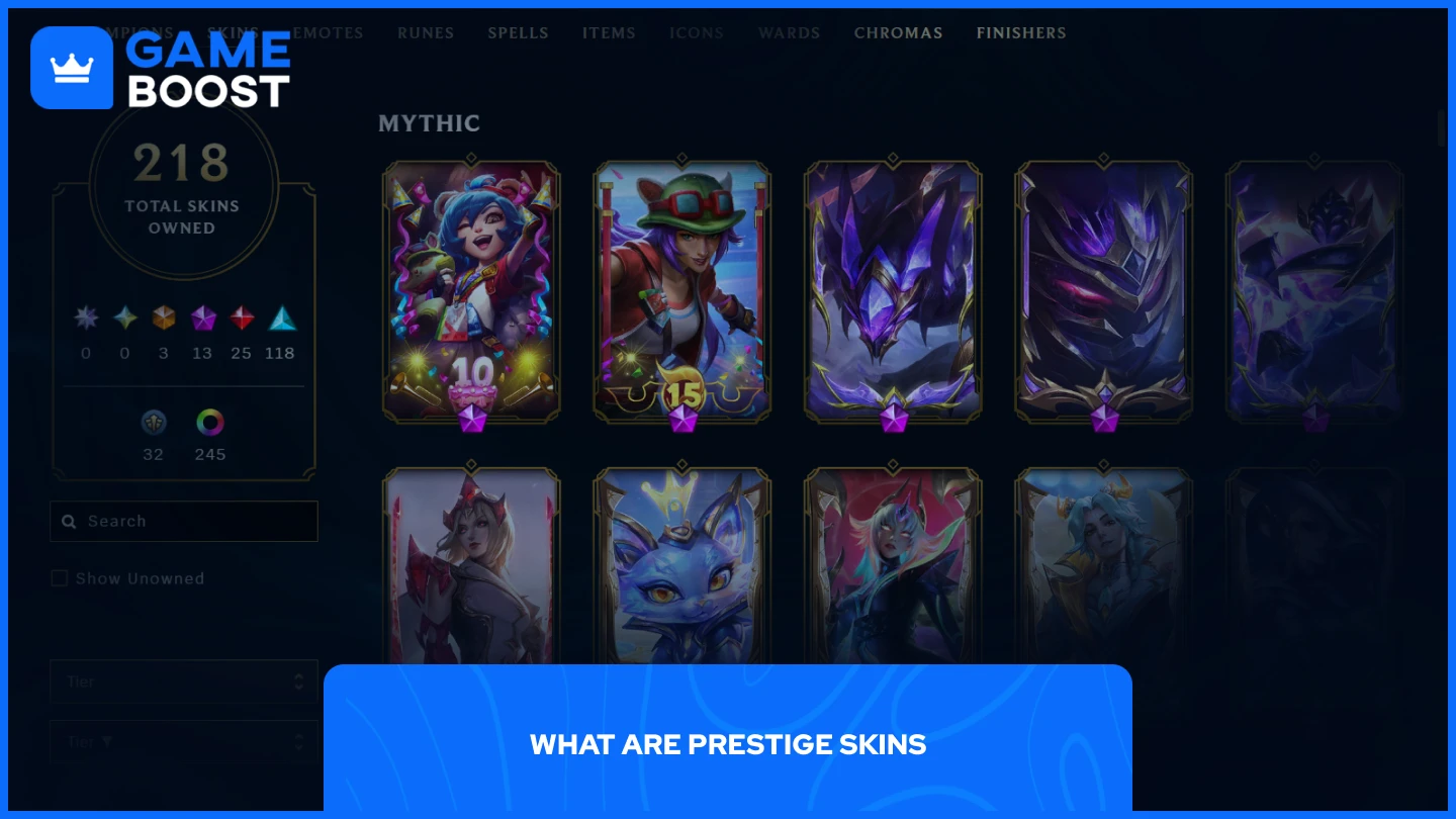 a picture of multiple mythic skins in lol