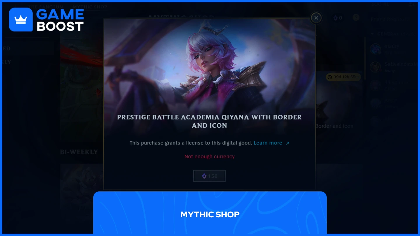 a picture of a prompt to buy a prestige skin through the mythic shop
