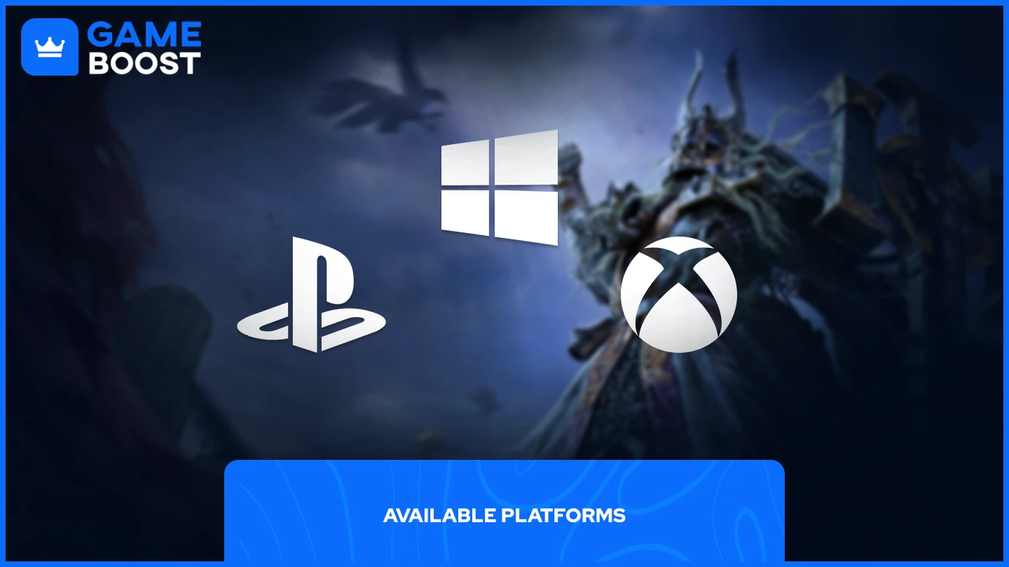 a picture of windows, playstation, and xbox icons with a poe 2 character in the background