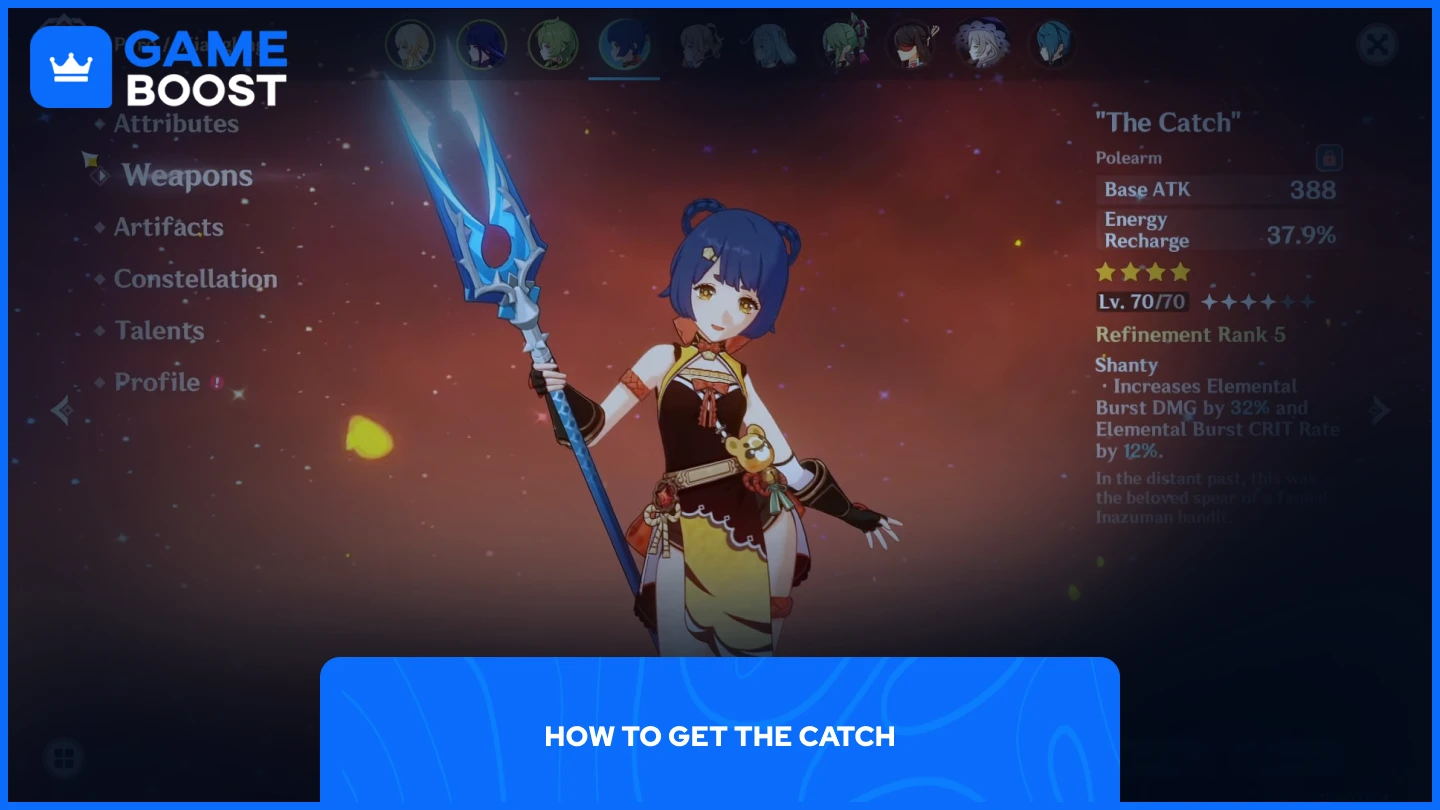 una imagen de Xiangling sosteniendo el arma The Catch