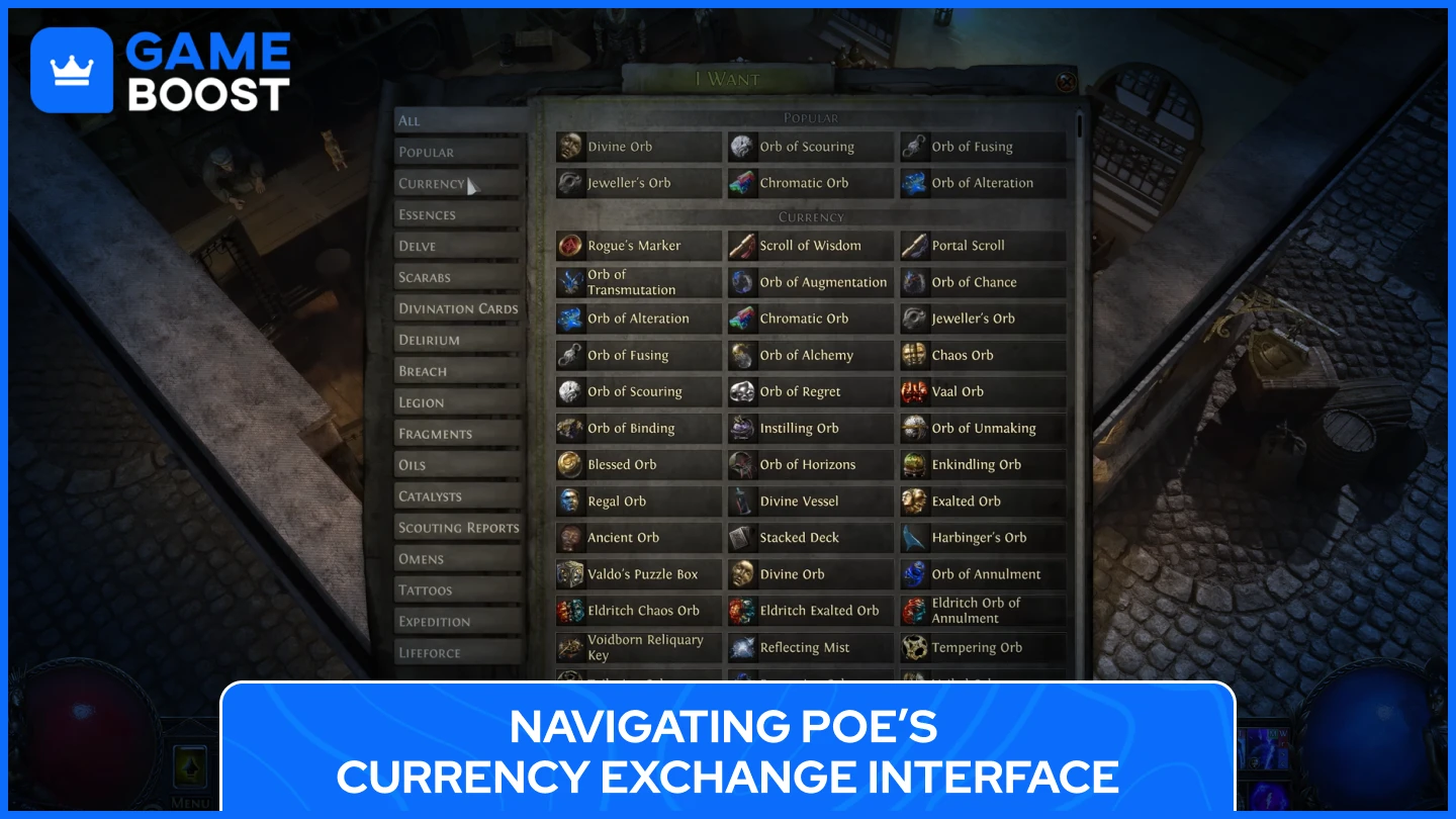 currency exchange interface poe