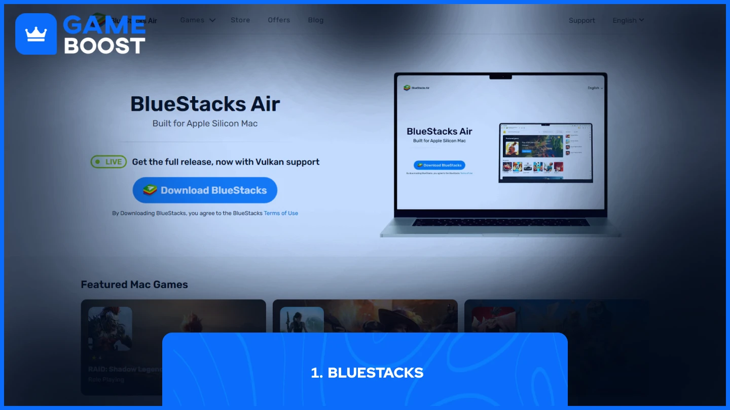 ein Bild der BlueStacks Mac-Version Webseite