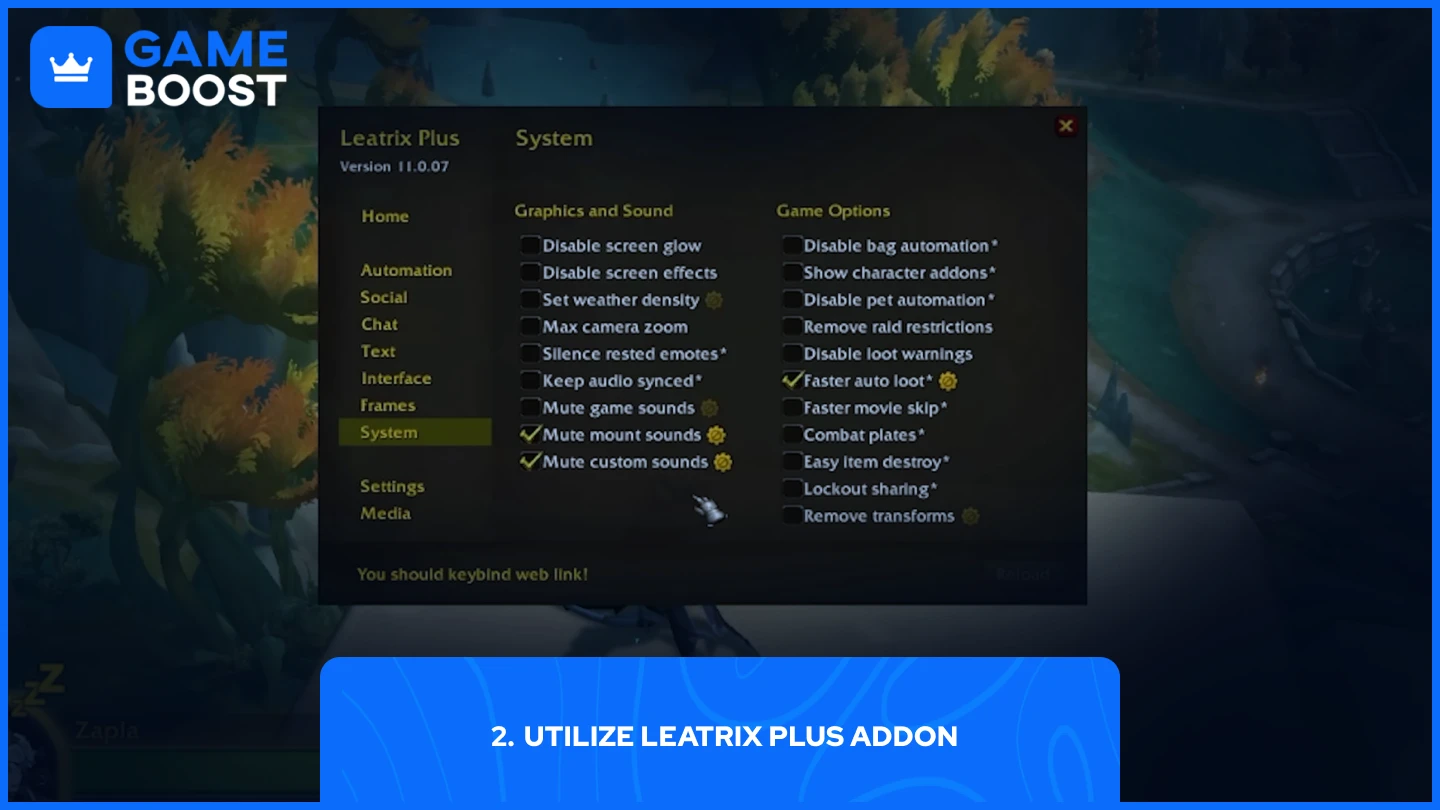 a picture of Leatrix Plus Addon in wow classic