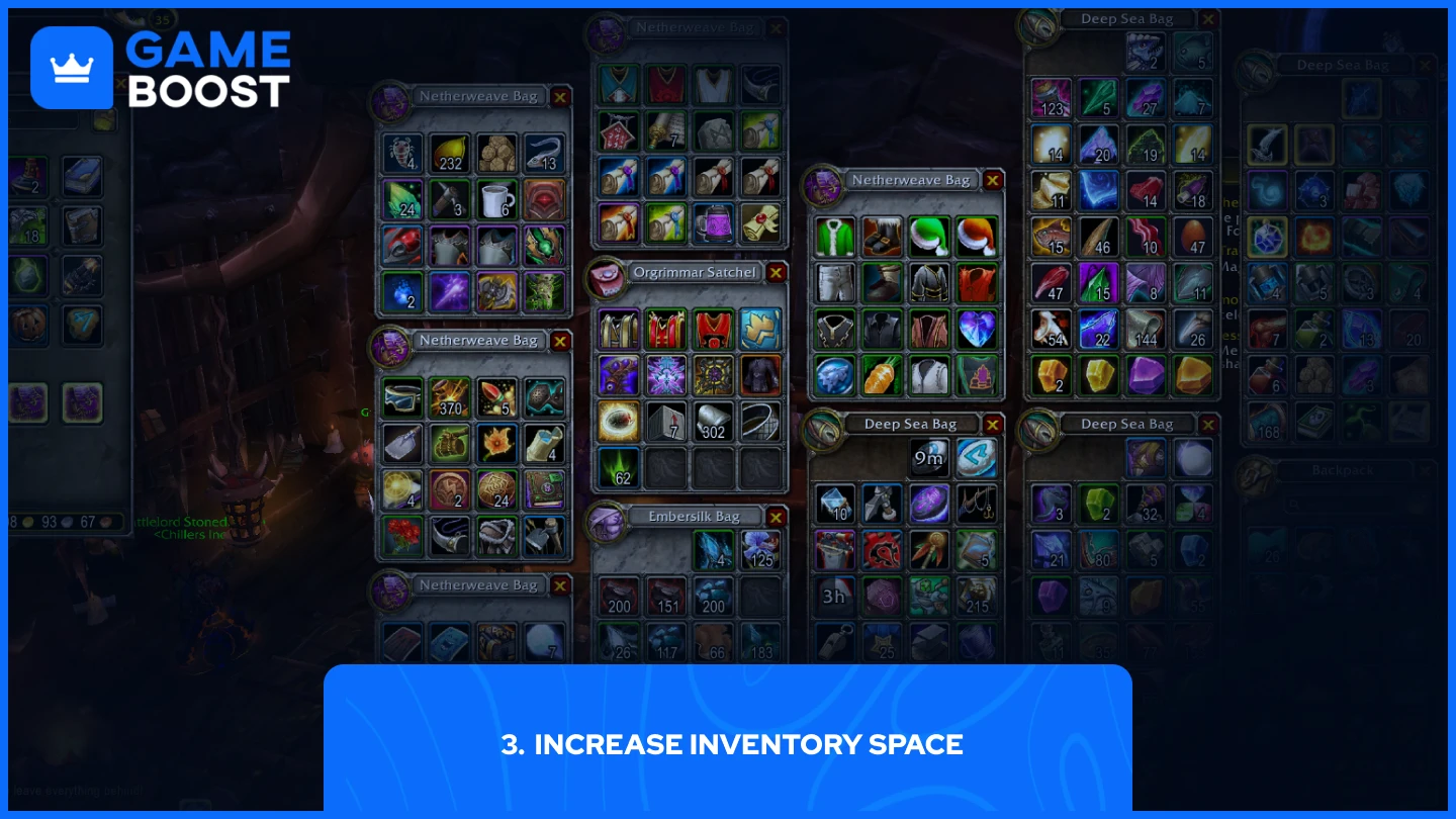 a picture of a player inventory and bags in wow classic