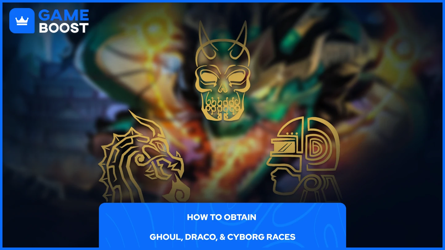 una imagen de las razas Ghoul, Draco y Cyborg en Blox Fruits