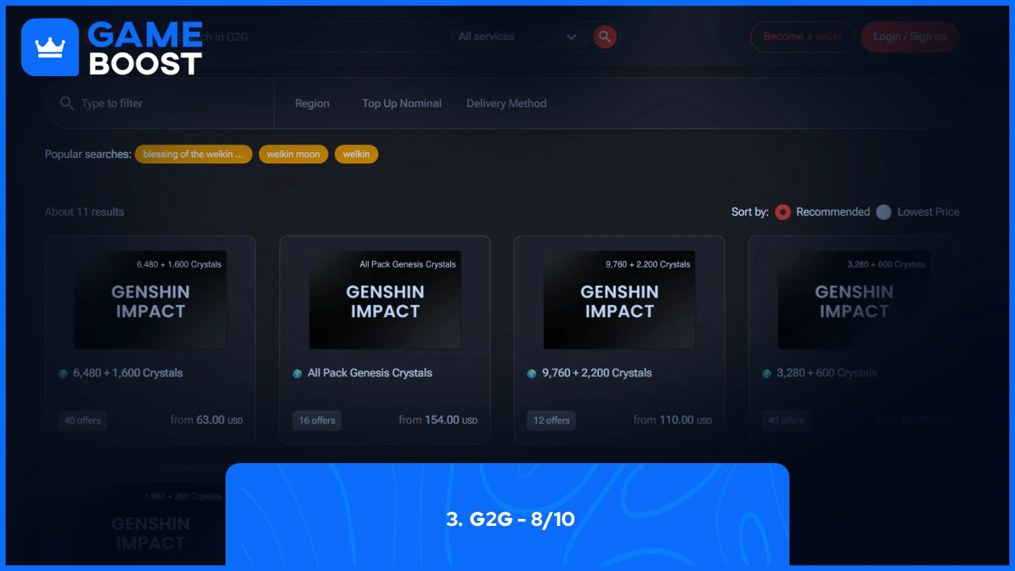 g2g Genesis Crystals page
