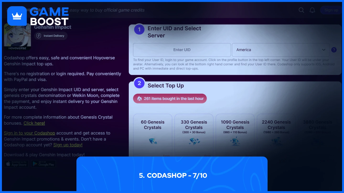 codashop Genesis Crystals page