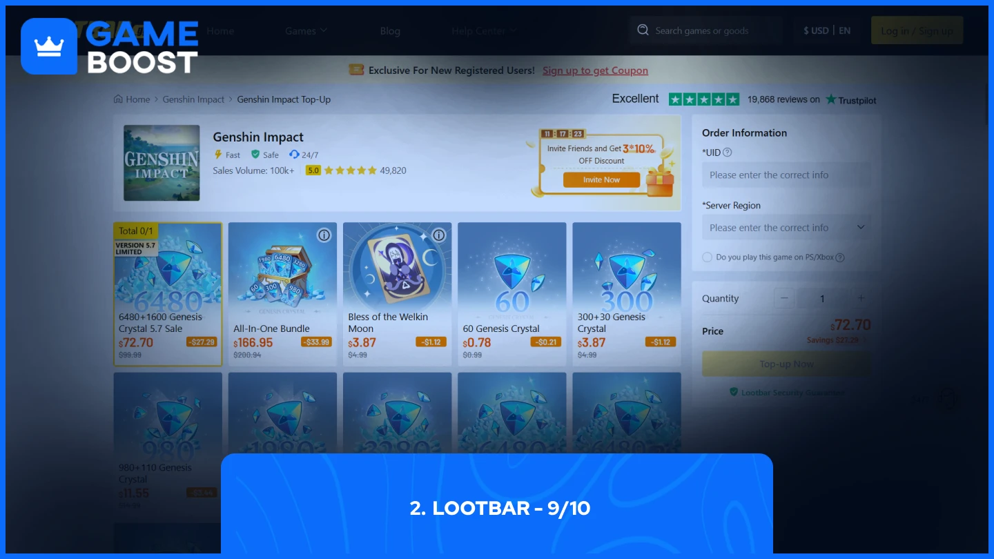 lootbar Genesis Crystals page