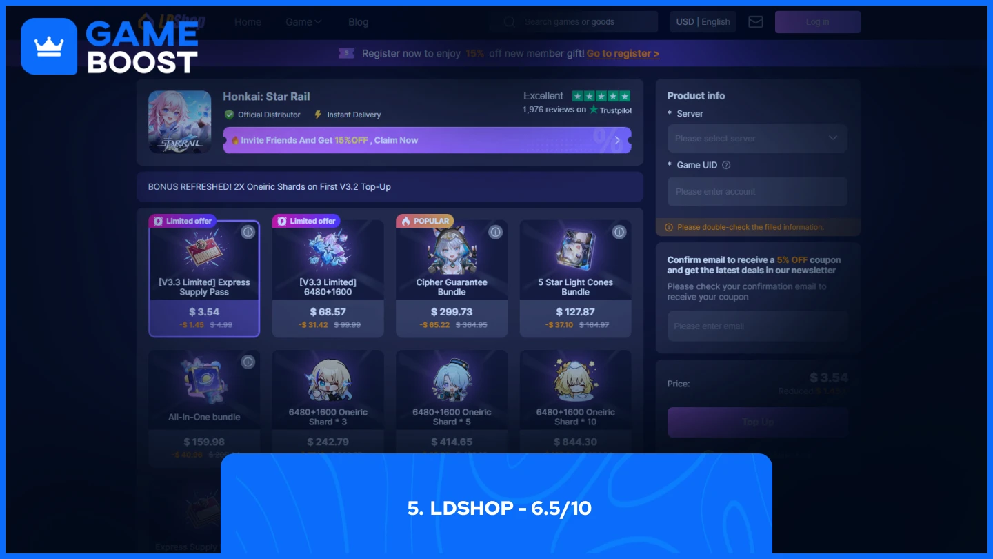 ldshop honkai star rail top up page