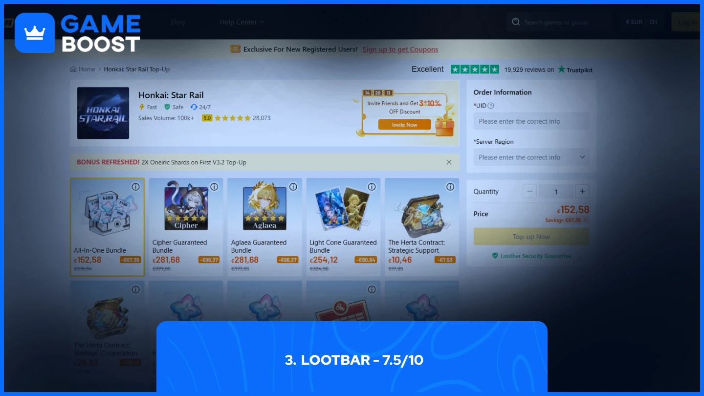 lootbar honkai star rail top up page