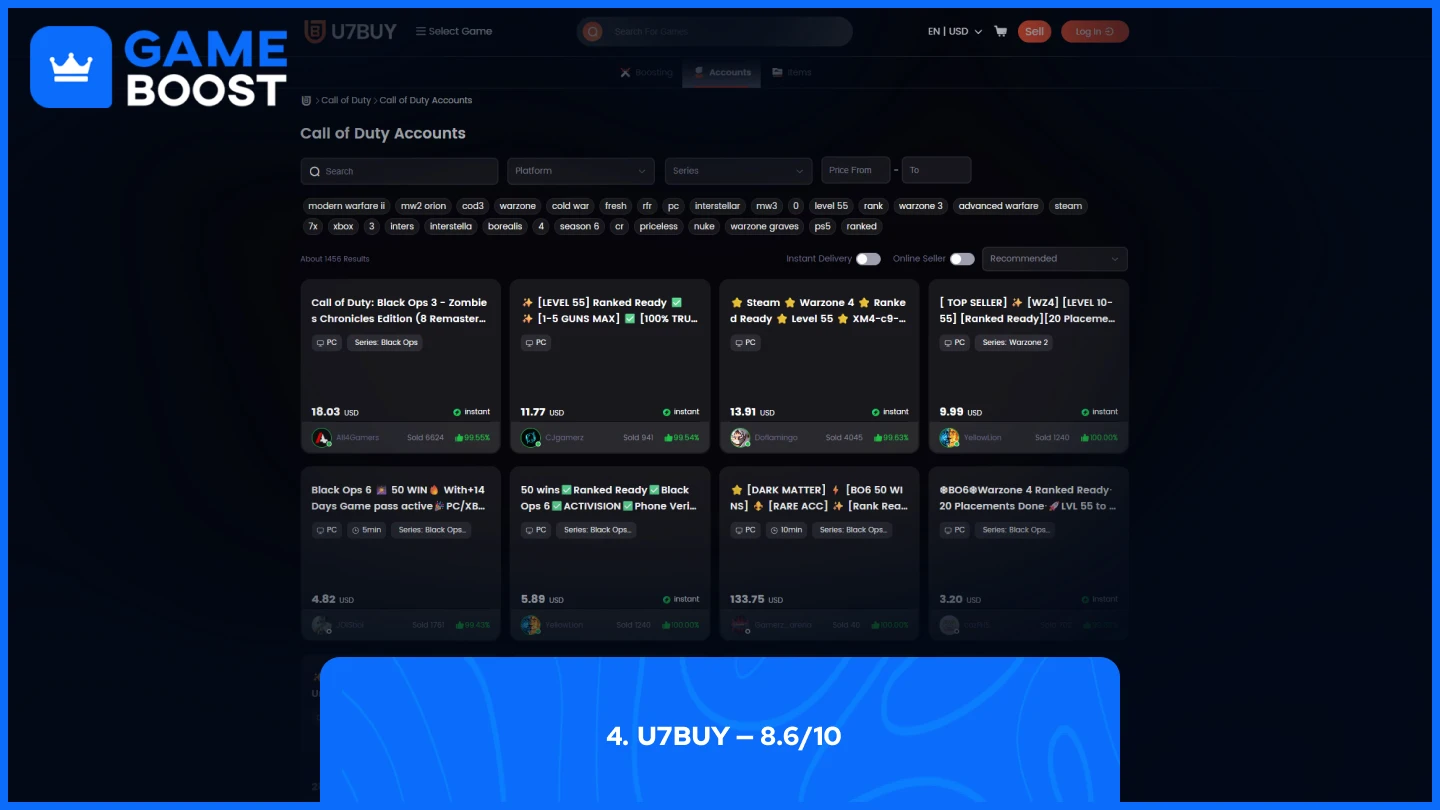 u7buy cod accounts page