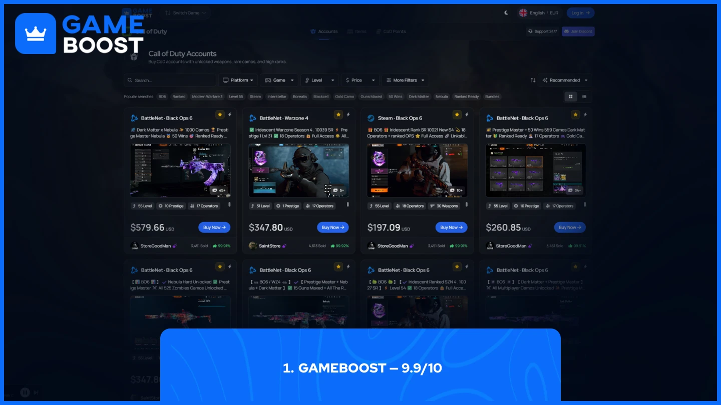 gameboost call of duty accounts page