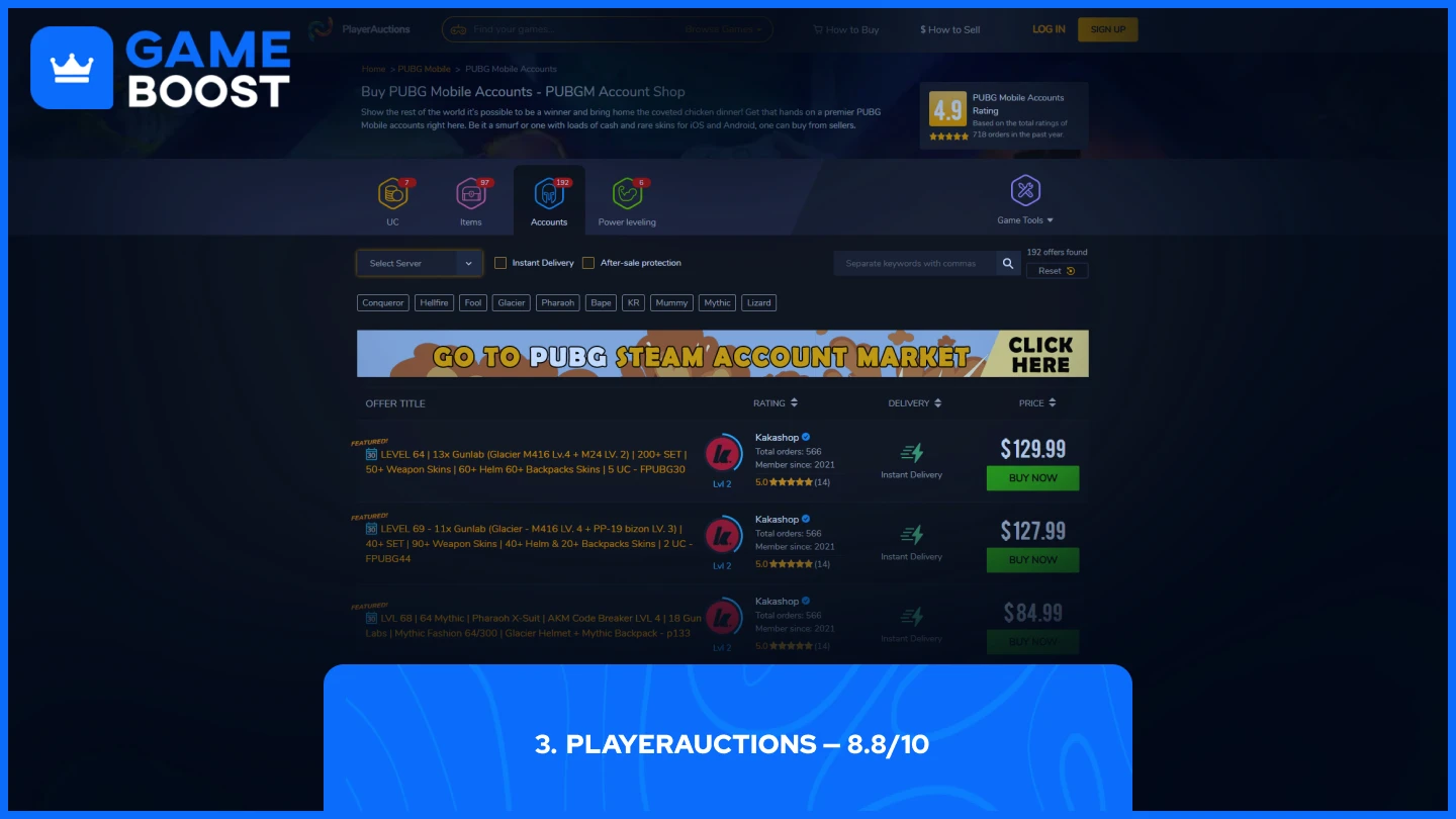 playerauctions pubg mobile accounts page