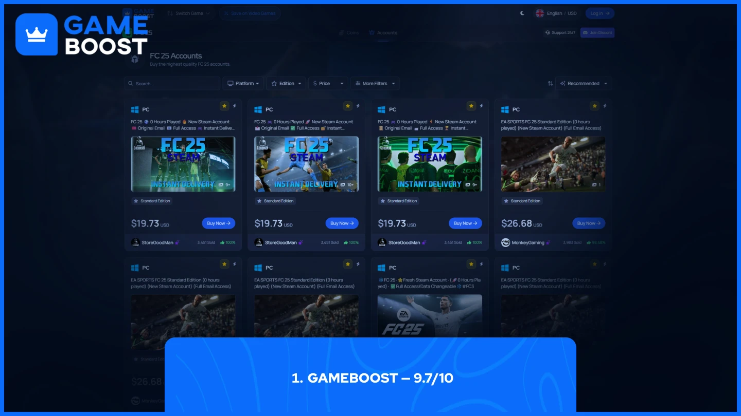 gameboost fc 25 accounts page