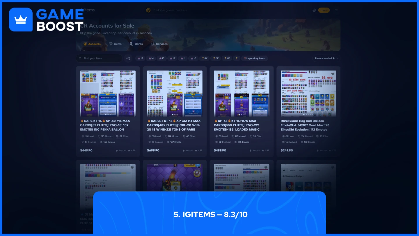 igitems clash royale accounts page