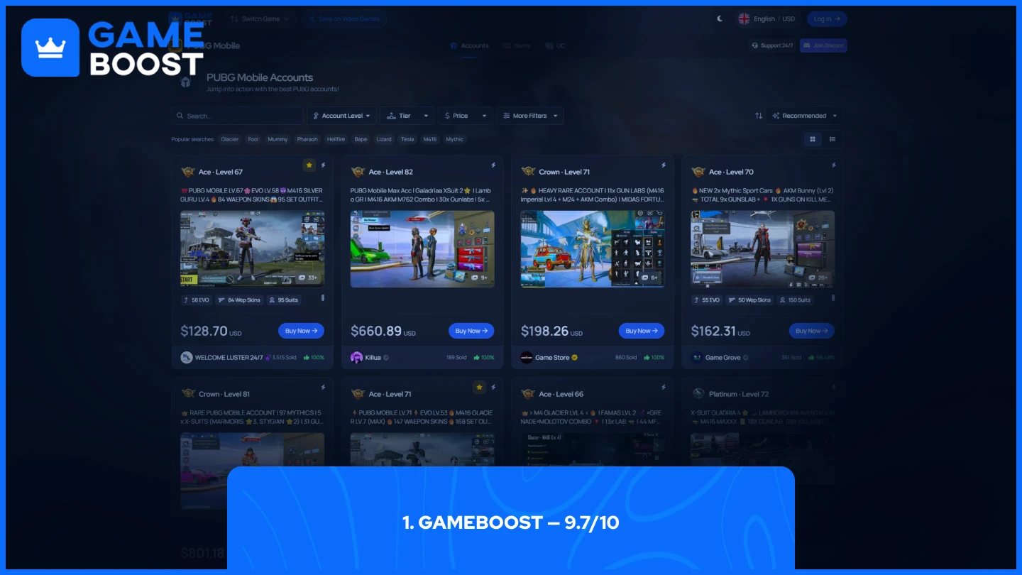 gameboost pubg mobile accounts page