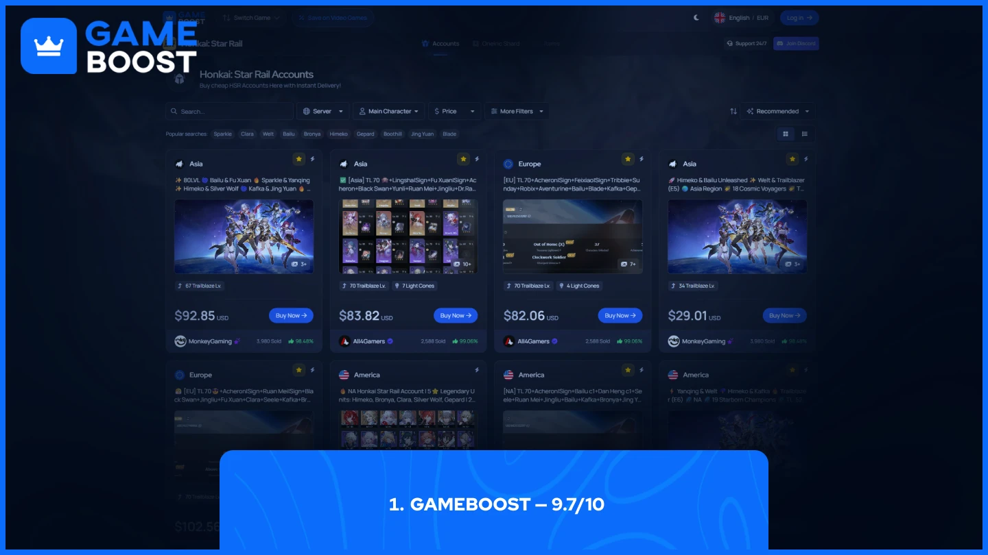 gameboost honkai star rail accounts page