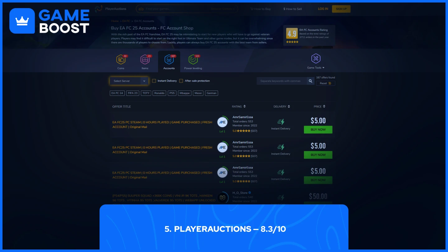 playerauctions fc 25 accounts page