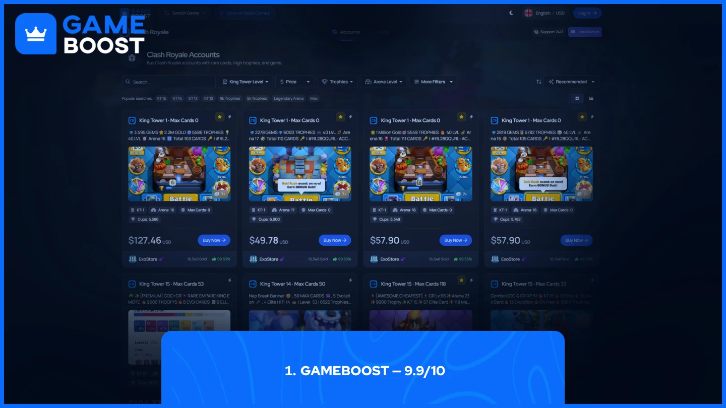 gameboost clash royale accounts page