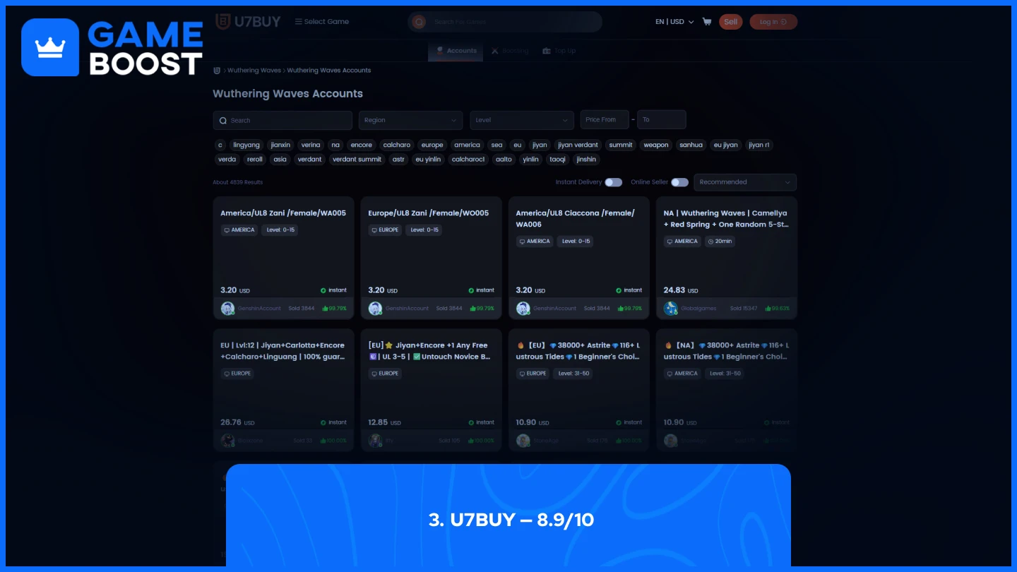 u7buy wuthering waves accounts page