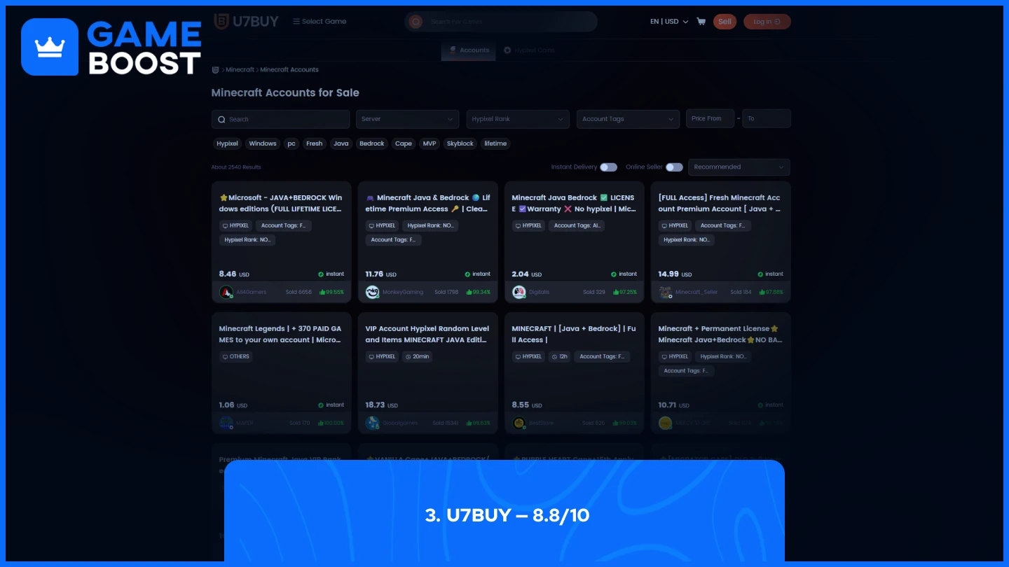U7BUY minecraft accounts page