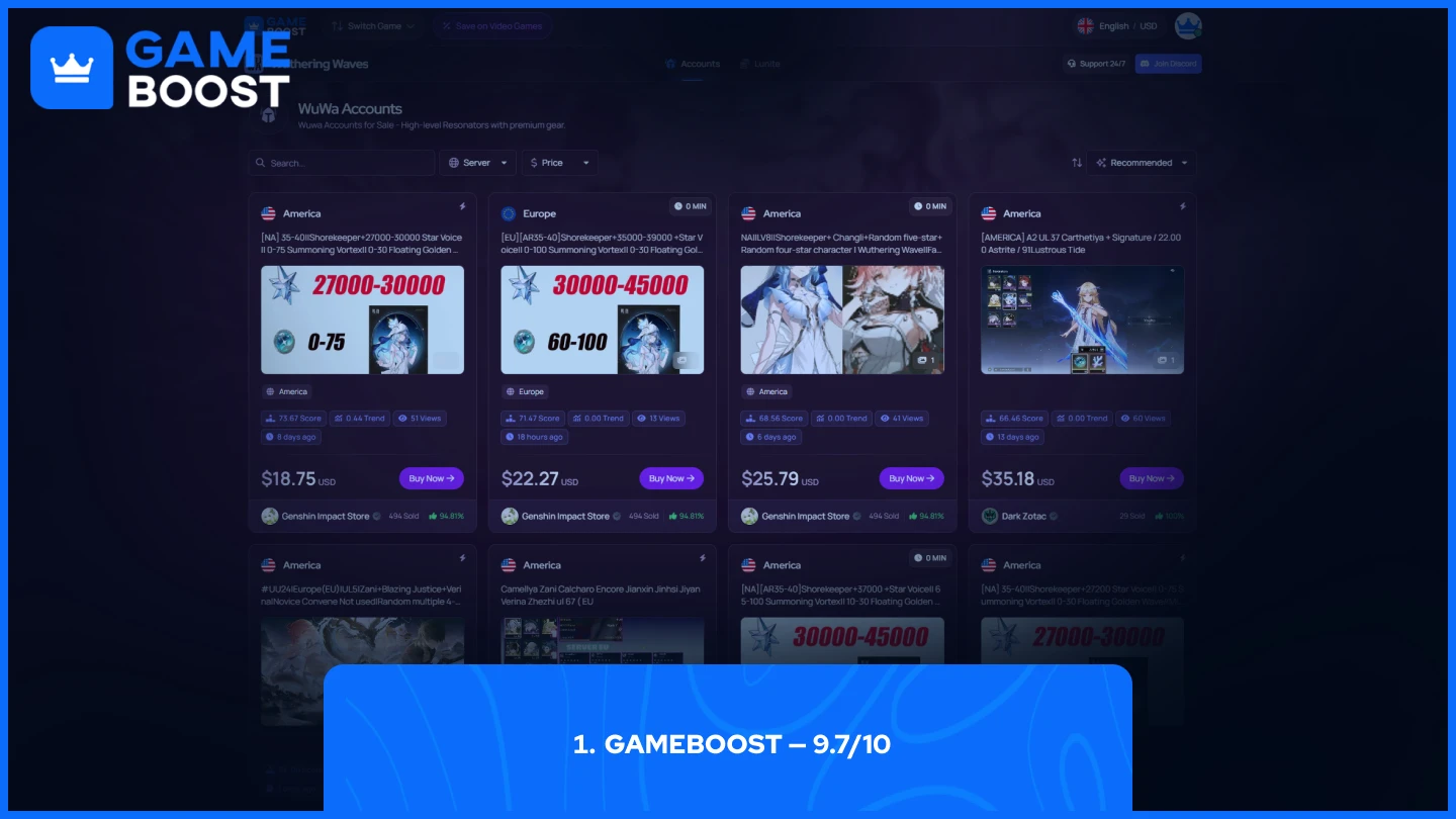 gameboost wuthering waves accounts page