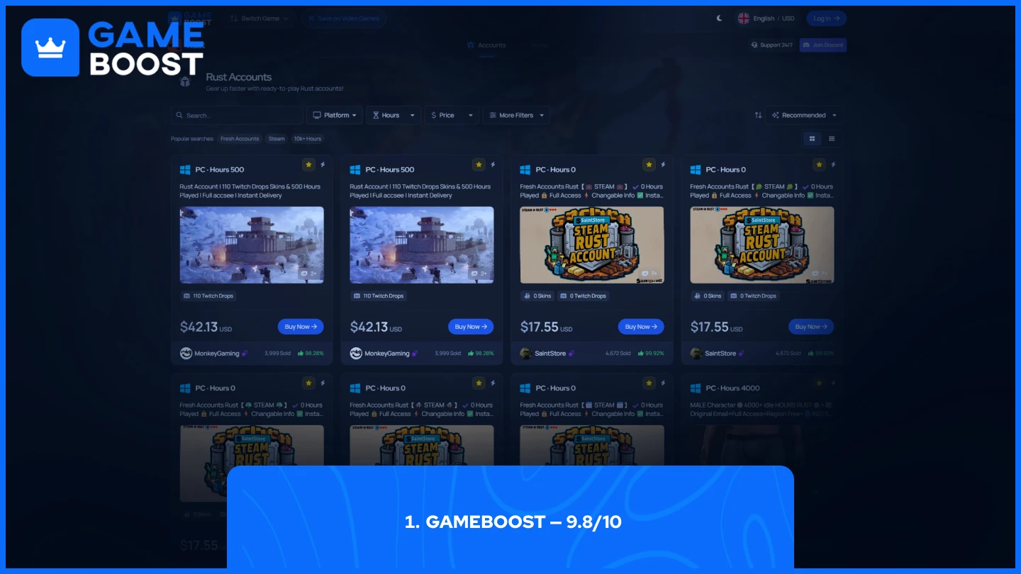 gameboost rust accounts page