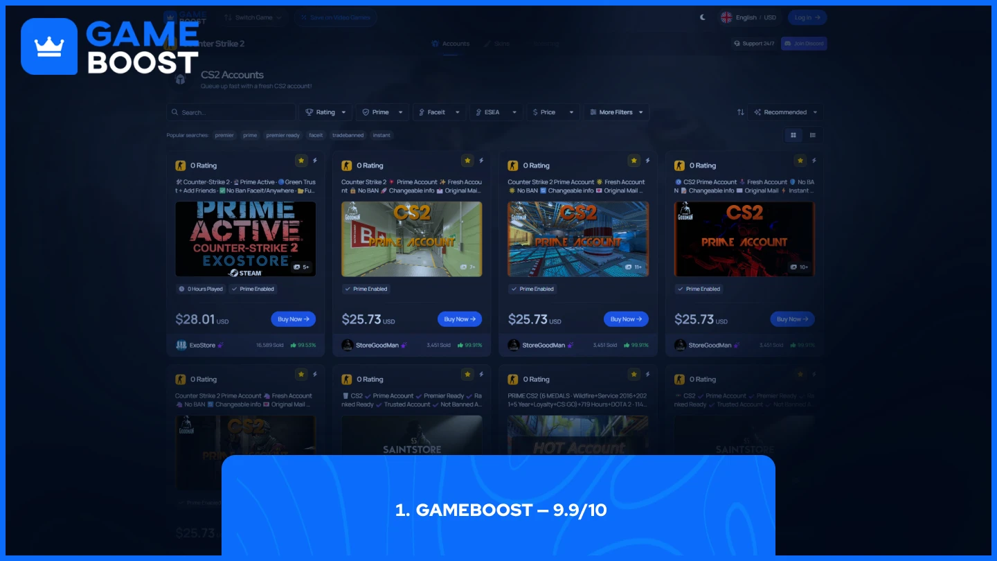 gameboost cs2 accounts page