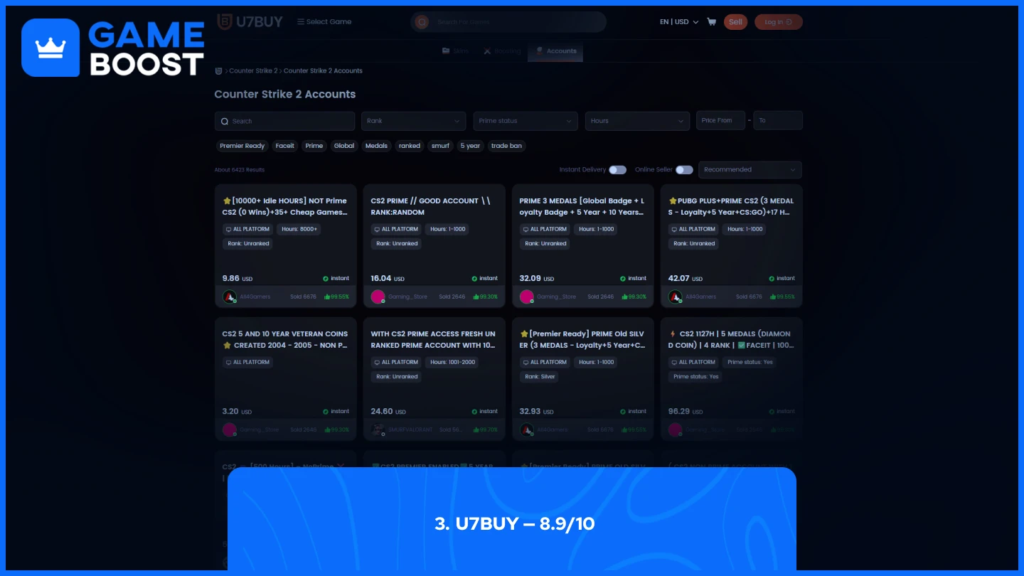u7buy cs2 accounts page