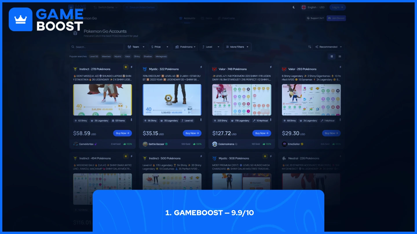 gameboost pokemon go accounts page