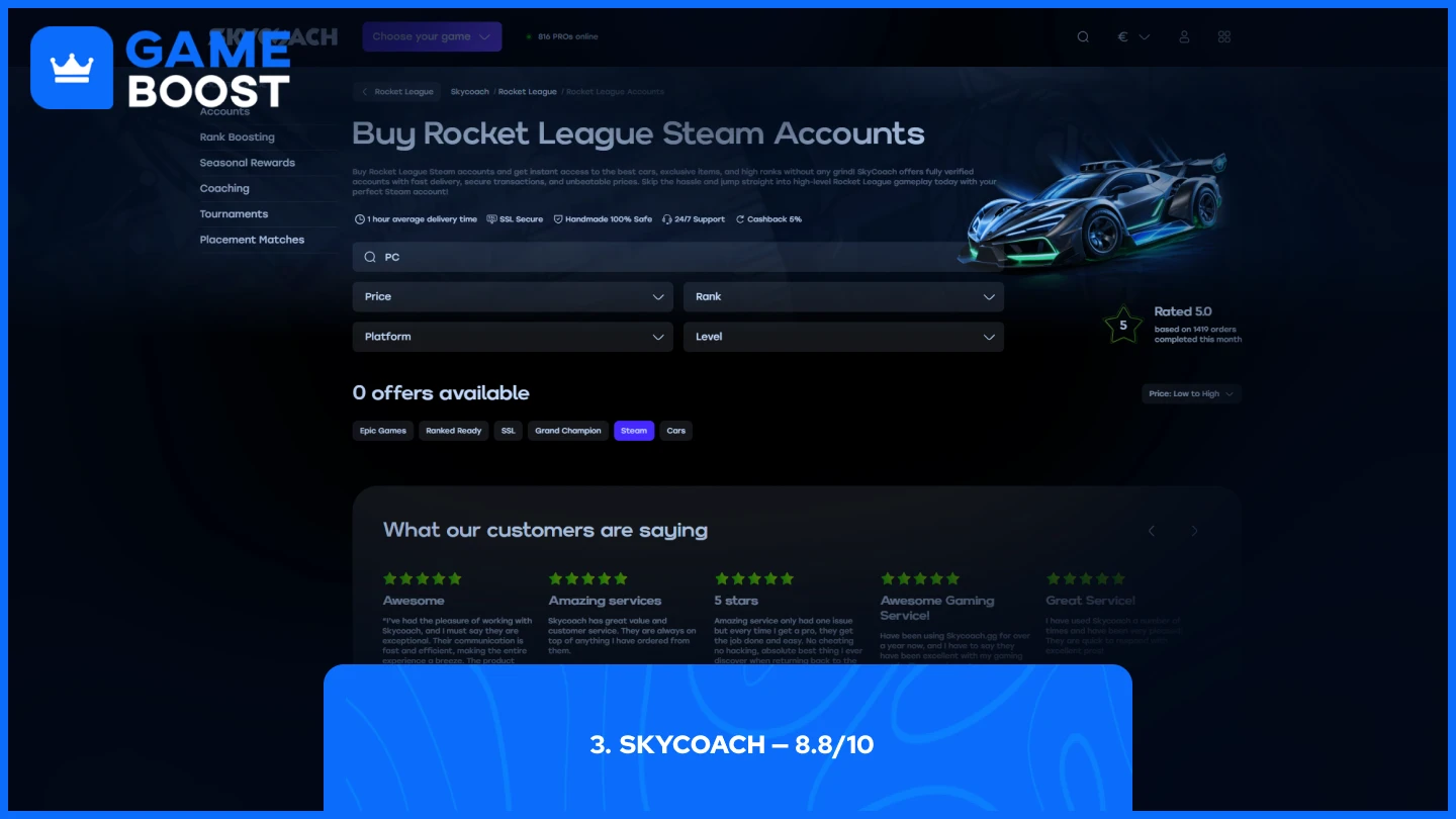 skycoach rocket league accounts page