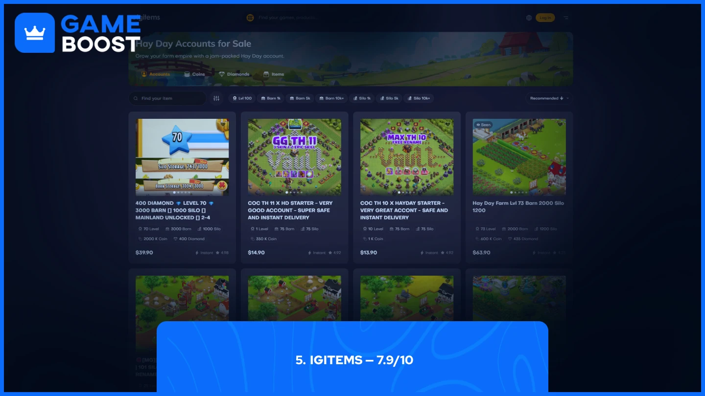 igitems hay day accounts page