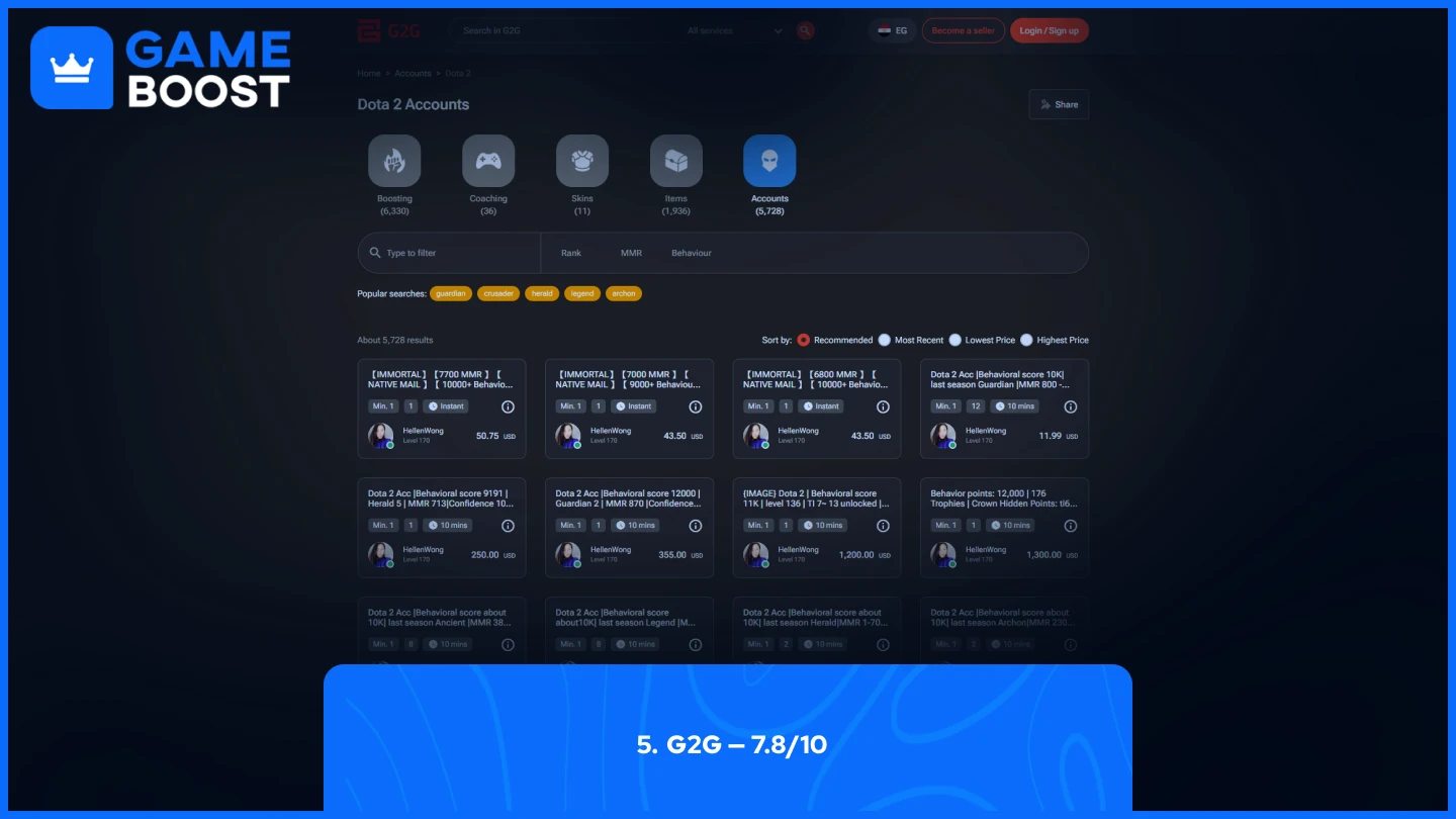 g2g dota 2 accounts page